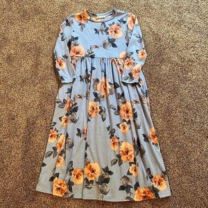 Flamingo Urban Blue Floral Empire Waist Dress Small